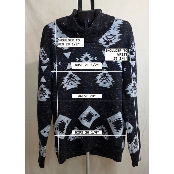 Trash Nouveau Shawl Collar Pullover Sweater — Black & Gray Aztec Knit — XL 2000s - Picture 3 of 11